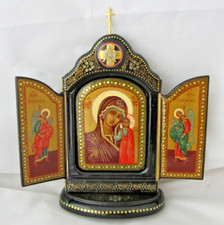 IKONA RUSSA , SCLADEN , MADONNA DI KAZAN ,DIPINTA A MANO,  MSTERA FIRMATA