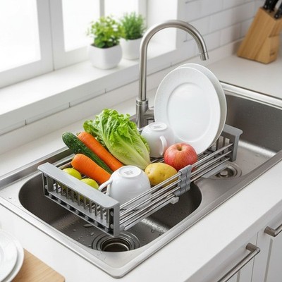 Stainless Steel Retractable Dish Drying Rack - Over The Sink Kitchen Elegance