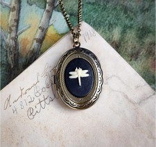 Dragonfly Cameo Oval Vintage Style Locket Necklace  - 10% discount available