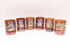 6 VTG Esteban Prieto Iridescent Studio Art Glass Tumblers DOF Double Old Fashion