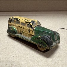 Vintage Cast Iron Toy Car Yellow Green for Boys Girls Age 17 Years Up