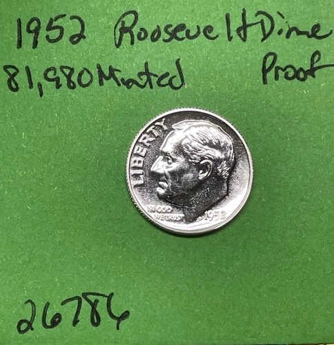 1952-P Roosevelt Dime 10c Proof Low Mintage 90% Silver
