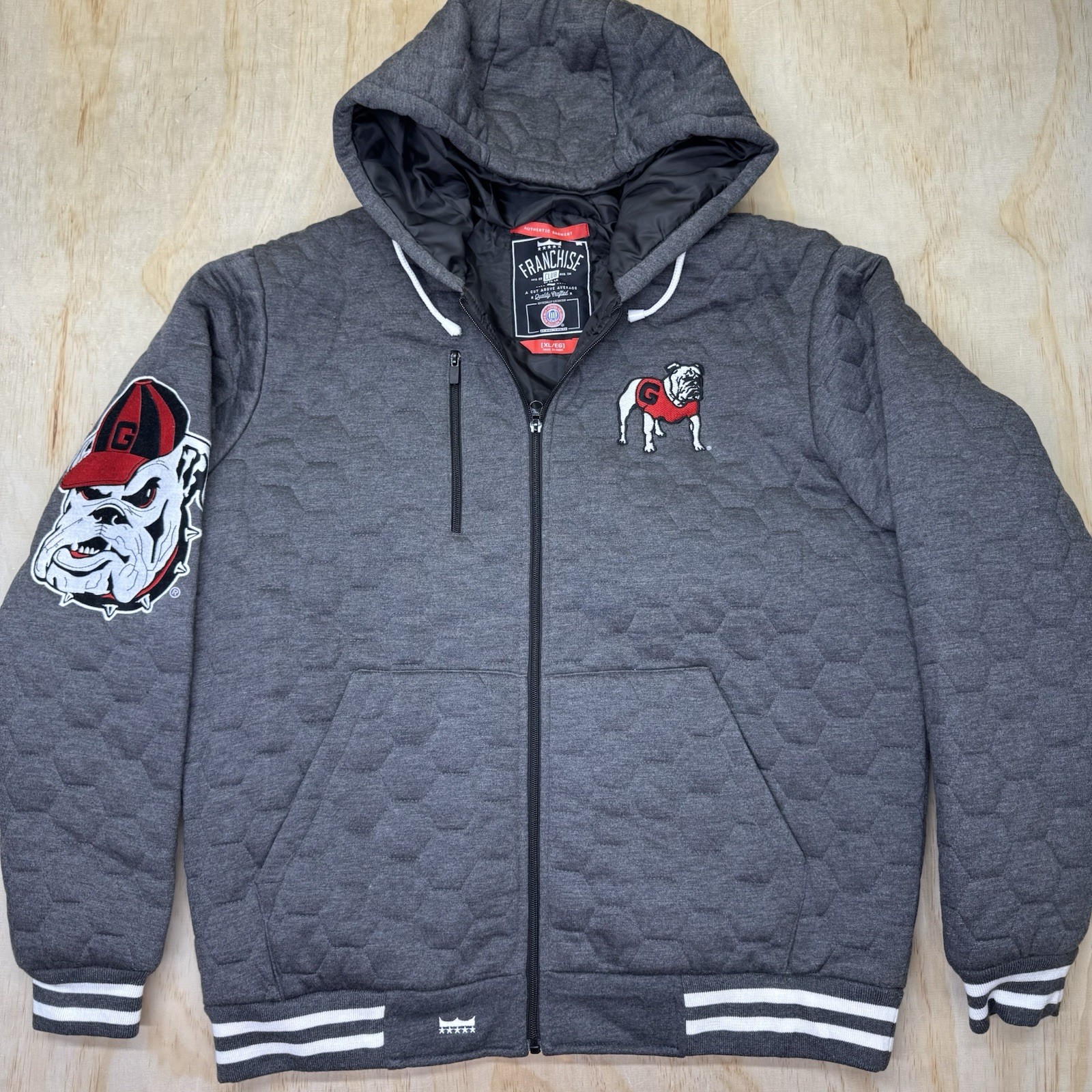 NWOT Georgia Bulldogs Franchise Club Diamond Quilt Full Zip Hoodie Jacket sz XL