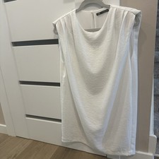 Zara Padded Shoulder Sleeveless White Dress Size S