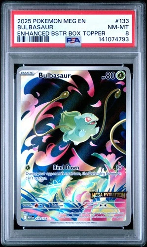 2025 POKEMON MEG EN-MEGA EVOLUTION ENHANCED BOOSTER BOX TOPPER BULBASAUR PSA 8