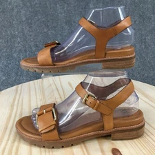 Sofft Sandals Womens 8.5 M Ankle Strap Brown Leather Casual Open Toe Block Heels
