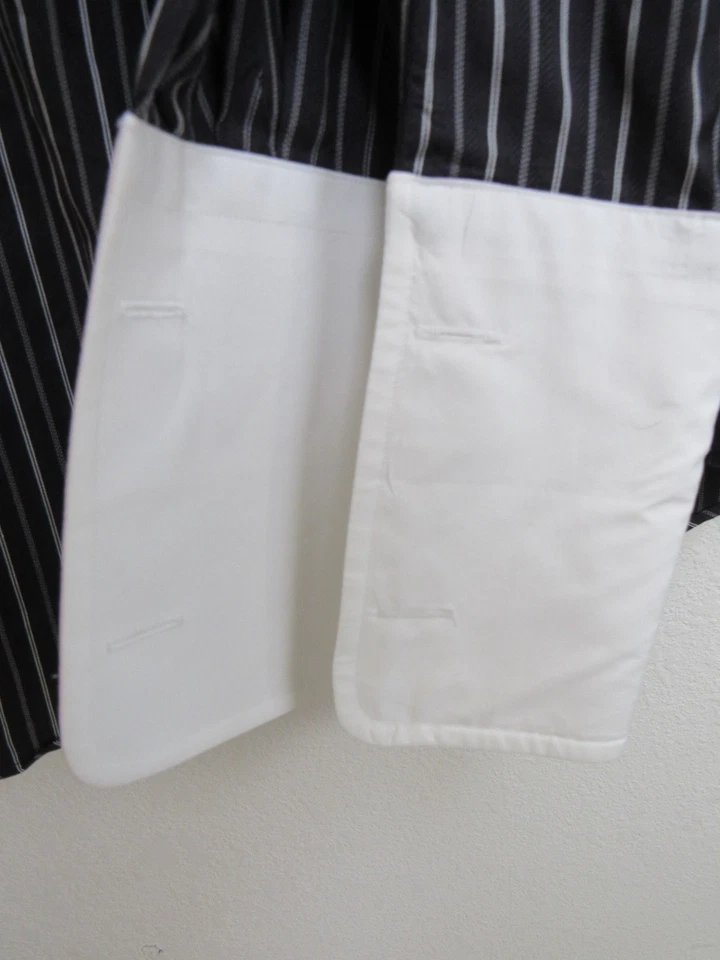 Paul Fredrick Imeprial 100's Cotton Dobby French Cuff Black/White Shirt16.5-35 - Image 2 of 4