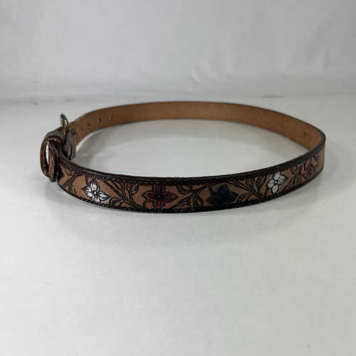 "MARGARET" Flower Embossed Brown Full Grain Cowhide Belt - Women's Size 28 - Picture 3 of 9