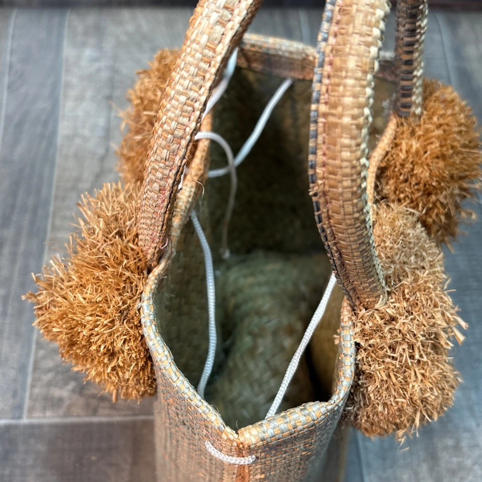 Bolso de Mano Boho Tejido de Paja con Pompones | Playa Verano Bolso Cartera  Foto 2 de 4
