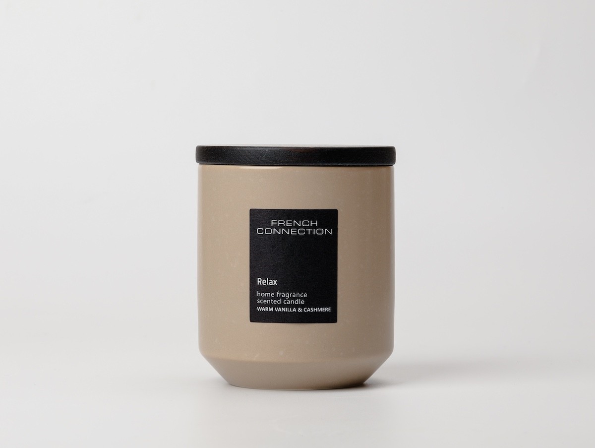 French Connection Relax Warm Vanilla and Cashmere Scented Candle Stone Design - Image 2