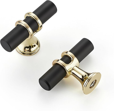 10 Pack Gold and Black Cabinet Knobs 2 Inch - Drawer Knobs Single Hole 6T Bar Ha