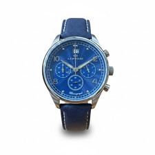 Cronografo Uomo Lorenz Acciaio Quadrante Blu Guilloché Cinturino Pelle 44mm