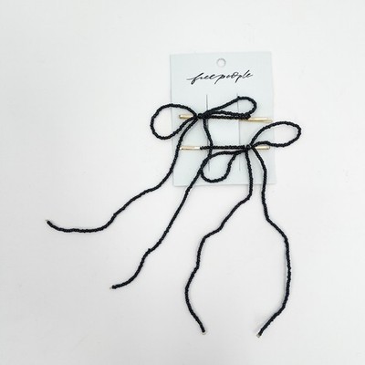 FREE PEOPLE Beaded Bow Barrette Dainty Clip Pin Hair Accessories Bead Black NWT 