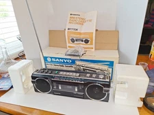 Vintage Sanyo Mini & Slim Stereo Radio/Cassette With Box and Manual