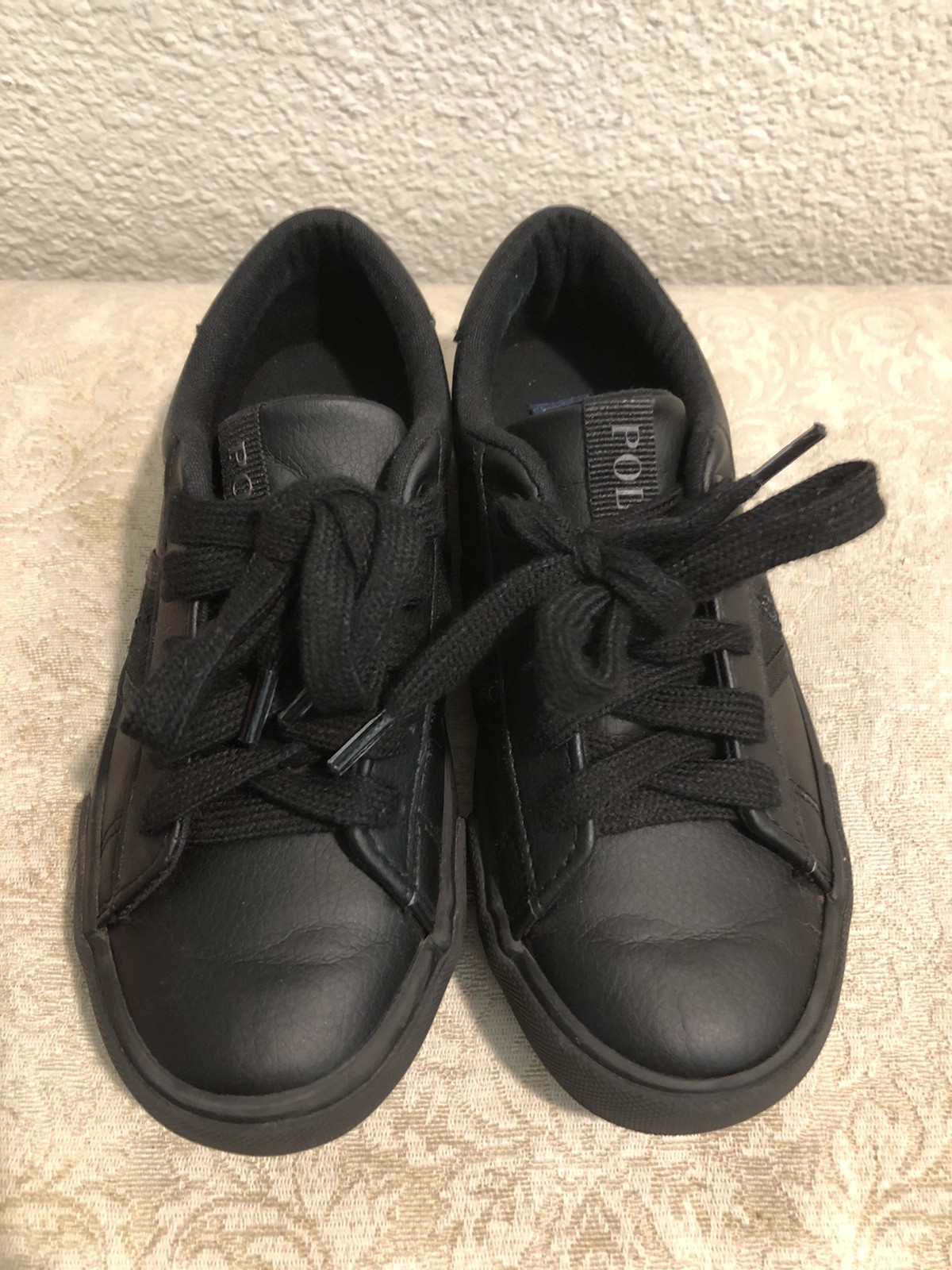 Polo Ralph Lauren Sneakers Scarpe Bambino 13 Nero Pelle Nero Logo Pony