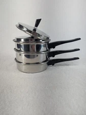 Regal Ware 2 Qt. Double Boiler & Sauce Pan 2 Lids Stainless Only USA