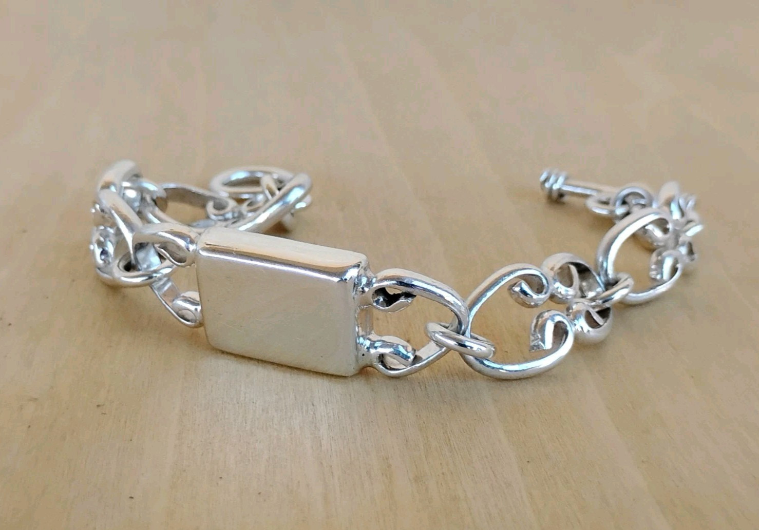 Sterling Silver Scroll-Link Toggle Bracelet Engra… - image 6