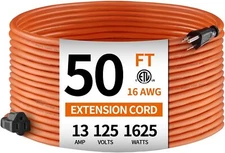 50ft 16AWG Outdoor Extension Cord, Indoor/Outdoor 50-Foot SJTW 16/3 Gauge Extens