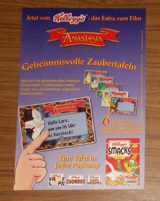 Seltene Werbung KELLOGG'S SMACKS Anastasia - Geheimnisvolle Zaubertafeln 1998
