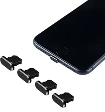 4pcs Black Anti Dust Plugs Protects Charging Dust Cover Compatible iphone