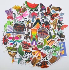 50pcs Insects Stickers Bugs Flying Flies Butterfly Ladybird Moth Vinyl Decals
