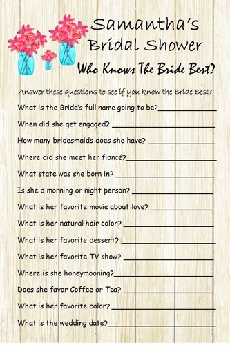 12 Personalized - Who Knows The Bride Best - Bridal Shower Game - Country Chic - Picture 7 of 11