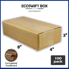 100 8x4x3 "EcoSwift" Brand Cardboard Box Packing Mailing Shipping Corrugated