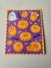 Vintage Gibson Sticker Sheet Halloween 90s Jack O'Lantern Pumpkin Candy Corn Bat