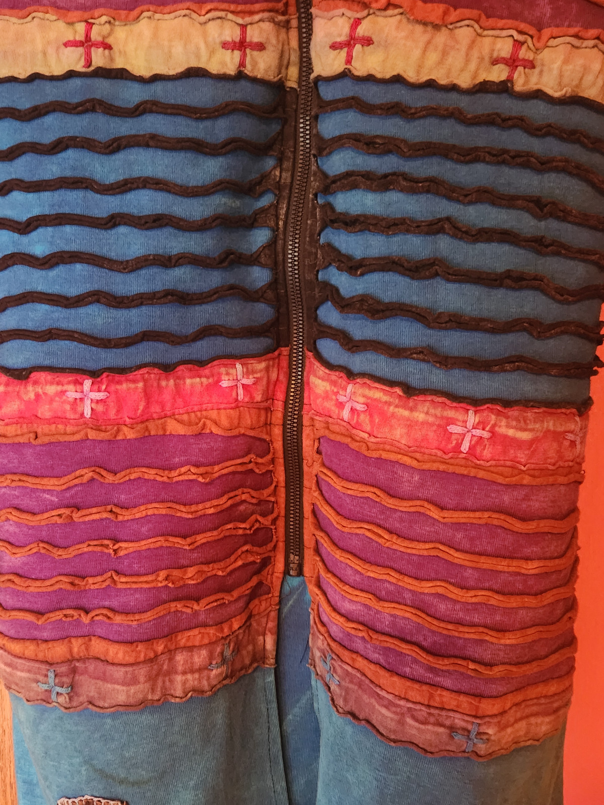 Patchwork Hoodie Jacket Multicolor Handmade Nepal - image 3