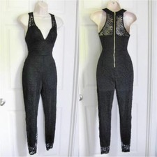 BEBE BLACK SIENNA LACE BACK KEYHOLE CATSUIT JUMPSUIT NEW NWT XSMALL XS