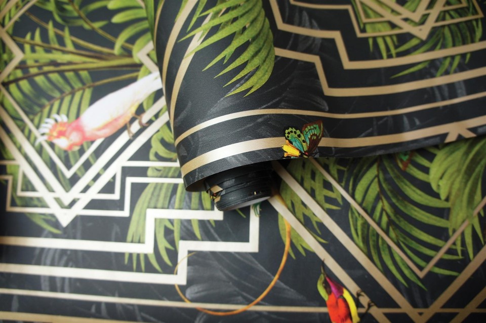 Holden Décor Congo Black Birds Wallpaper 90202 Tropical Palm Trees eBay