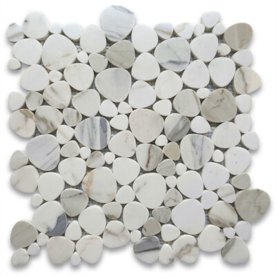 G9AXH Calacatta Gold Calcutta Marble Heart Bubble Pebble Shower Tile Honed