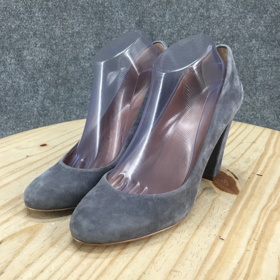 Zapatos de tacón J Crew para mujer 9 Etta informales sin cordones tacón bloque azul gamuza cuero Foto 3 de 4