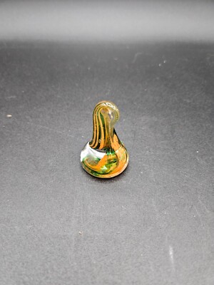 VTG. Hand Blown Art  Glass Shaped Kiss Candy w/Green, Orange Swirl Pattern