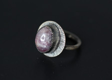 Ruby Ring Red Pink Oval Cabochon Gemstone 925 Sterling Silver Size 5.5 Rubies