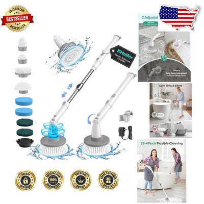 Upgraded 2-Speed Electric Spin Scrubber with Adjustable Handle and Brush Heads