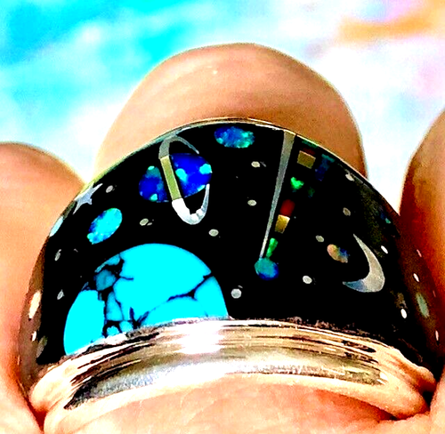 BIG NASA Space Dome celestial Men's Opal ring 10 Space Exploration Sterling T - Picture 12 of 13
