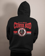 Felpa Unisex nera con cappuccio e marsupio  stampa: Curva SUD Milano 1899