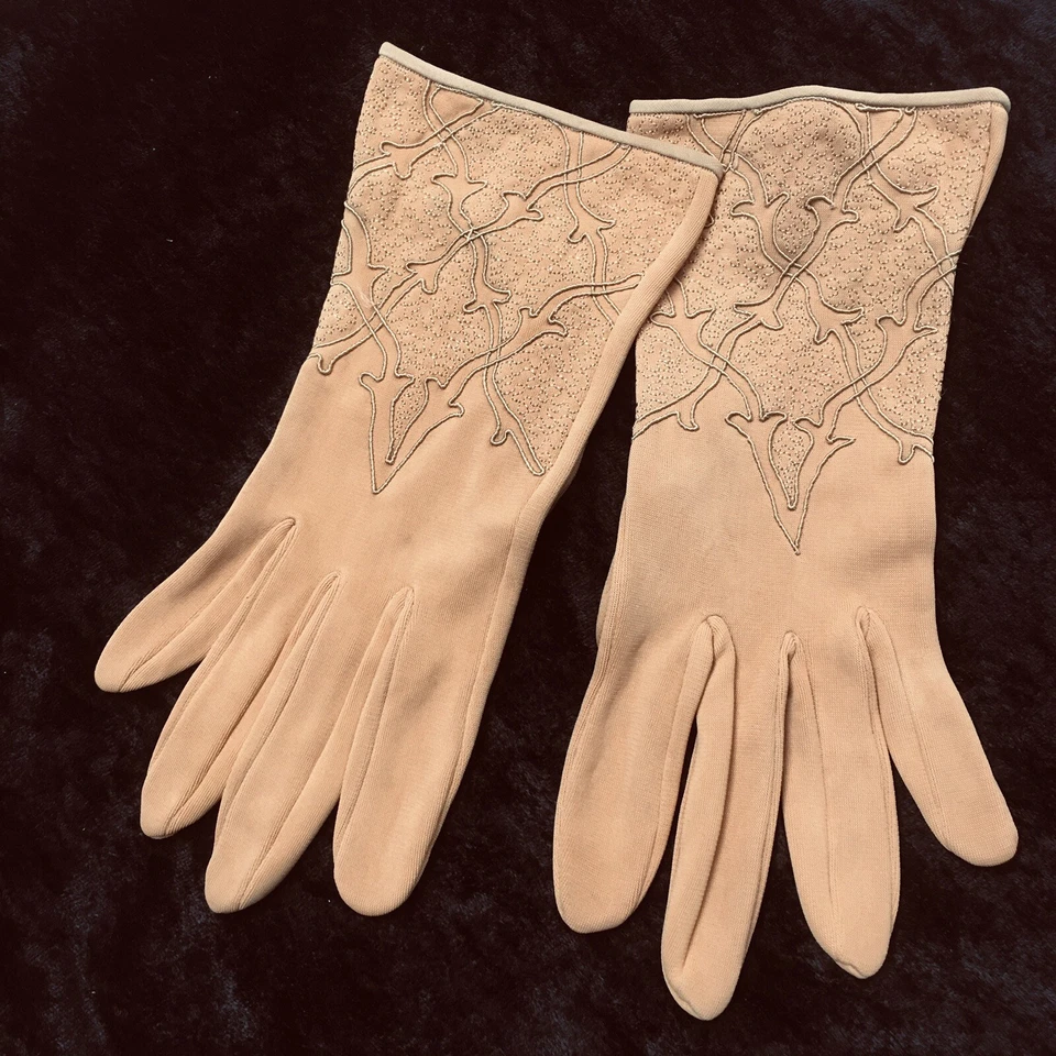 Vintage MCM Lady Dress Glove Wrist Evening Embroidered Orange Halloween Costume - Image 4 of 4