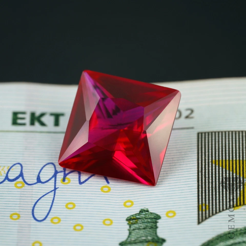 Ruby Square Princess Cut Genuine Lab-Grown Loose Gemstone Raspberry Red Stone EU - Image 3 of 4