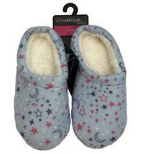 Cuddl Duds Fleece Clog Slippers Girls Small 1-2 Blue Stars Allover Print NEW