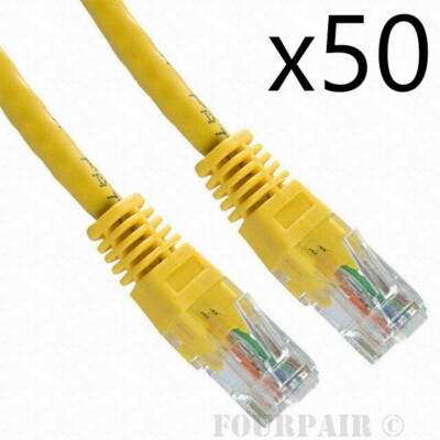 50 Pack Lot 1.5ft 18'' CAT5e Ethernet Network LAN Router Patch Cable Cord Yellow