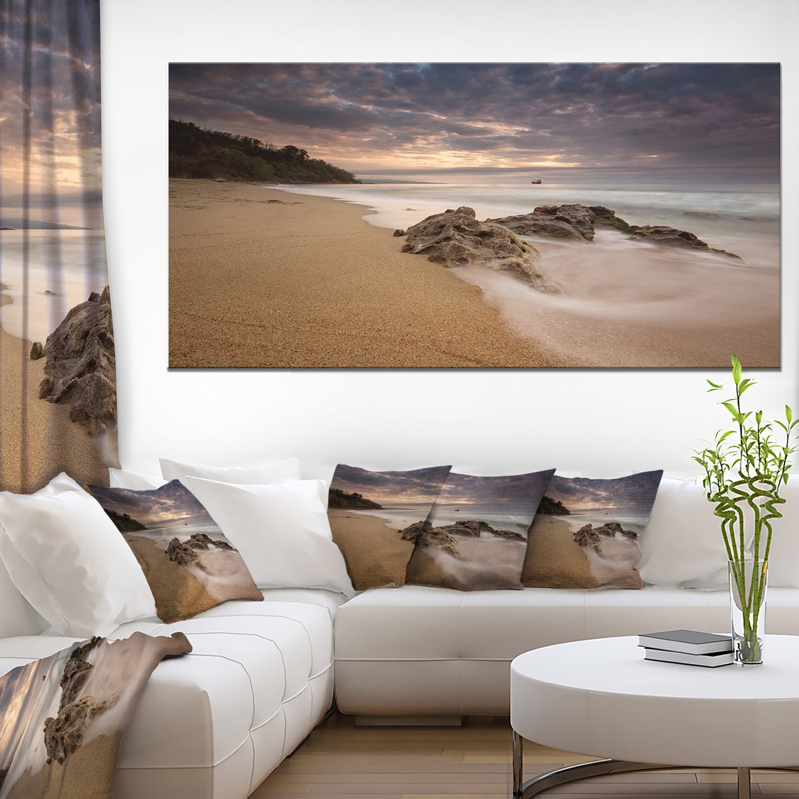 Peaceful Seashore with White Waves - Beach Canvas Wall Art  Mini