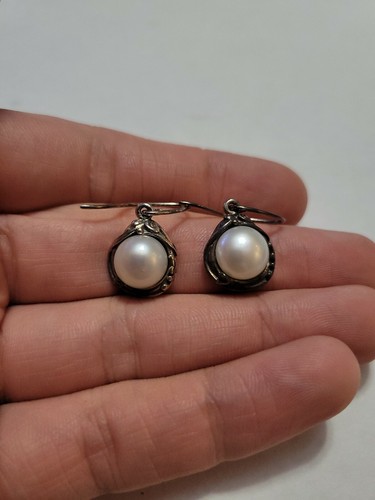 Beautiful Sterling Silver HG Israel Pearl Drop Earings