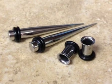 4pc Steel Straight Tapers & Tunnels Stretch Kit Expanders Plugs Guage Gauge