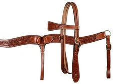 Western Tooled Leather Tack Set Horse Bridle Headstall w/ Reins + Breast Collar