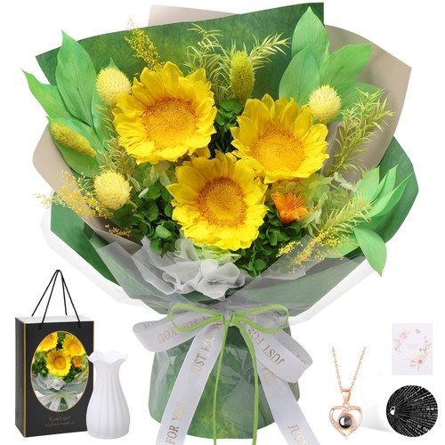 Preserved Flowers for Delivery, Valentines Day Sunflower Bouquets with Neckla... - Picture 1 of 7