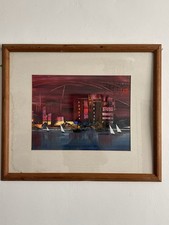 Original Signed Beryl Maile Painting Coastal City Scape Art