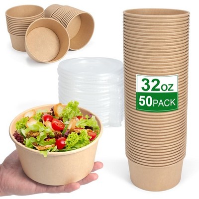 50 Pcs 32 Oz disposable meal prep containers，paper bowls with lids，disposable...