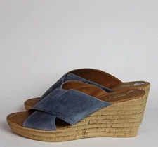 Mila Paoli Blue Suede Cork Wedge 3" Heels Open Toe Open Heel Size 8.5M Italy